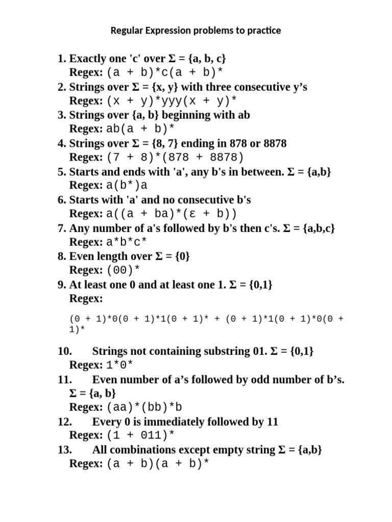 Regex Practice Problems and Solutions | PDF