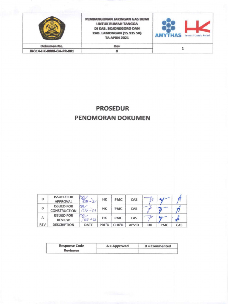 JRG14 HK 0000 GA PR 001 Prosedur Penomoran Dokumen | PDF