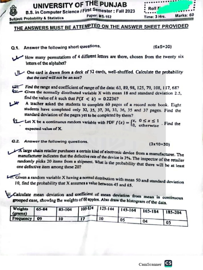Statistics Solved Paper 2023 W | PDF