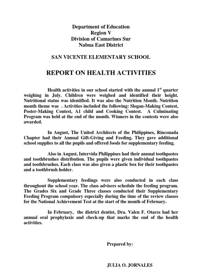 San Vicente Elementary Health Report | PDF