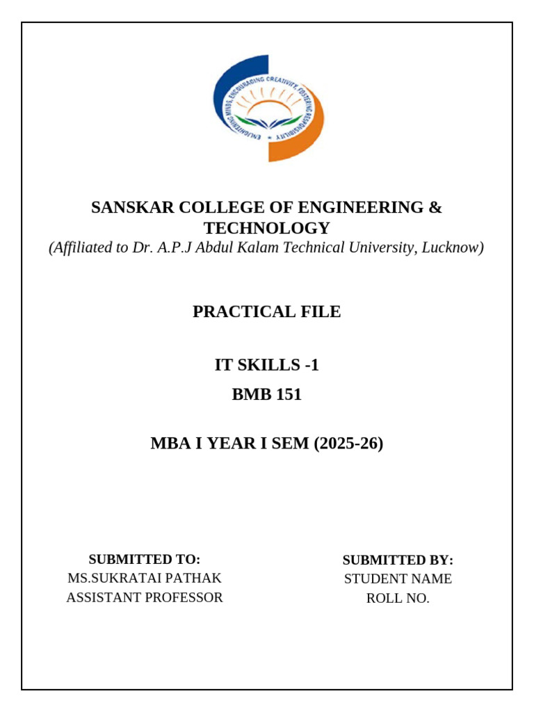 IT Skills Practical File for MBA 1st Year | PDF