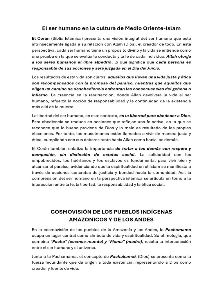 Ser humano en el Islam y cosmovisión andina | PDF