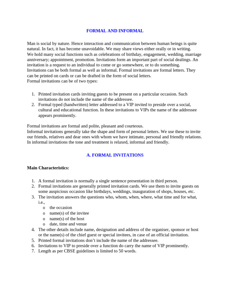 Formal vs Informal Invitations Explained | PDF