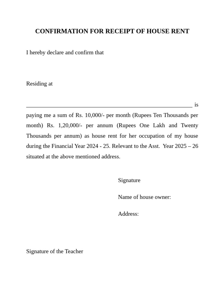 House Rent Receipt Confirmation 2024-25 | PDF