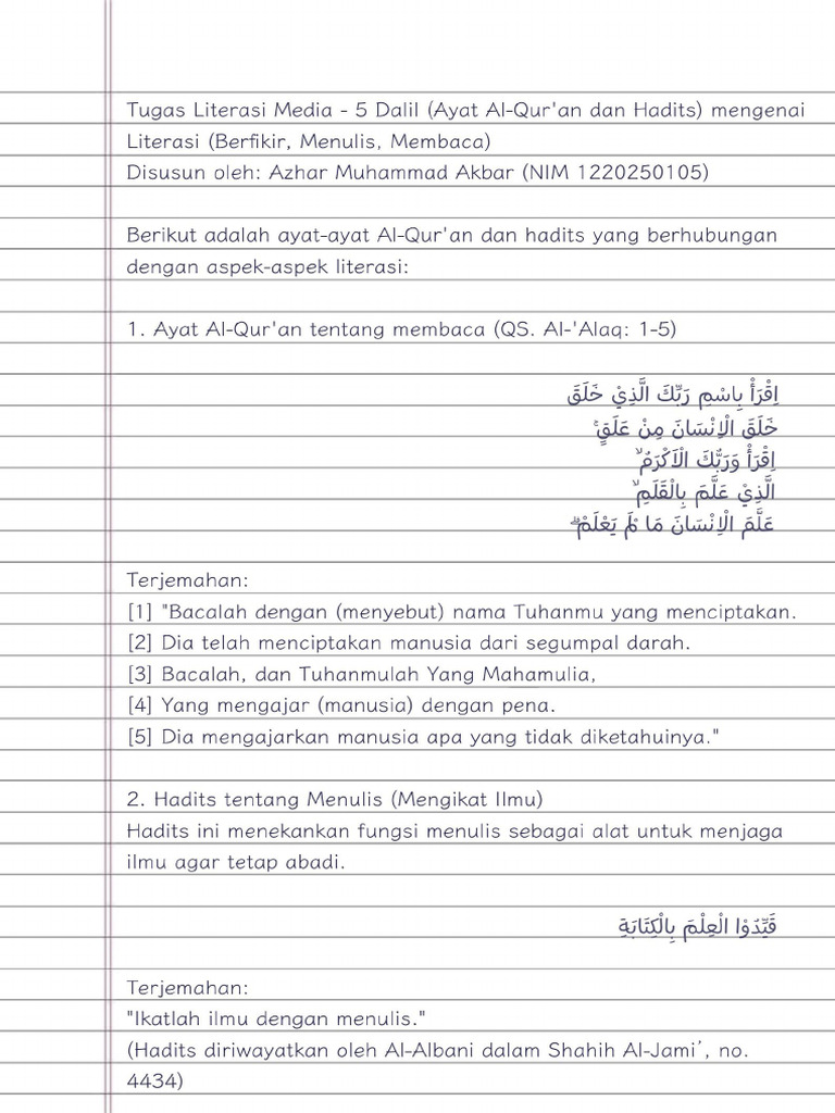 Azhar Muhammad Akbar (NIM 1220250105) - Literasi Media - 5 Ayat Quran ...