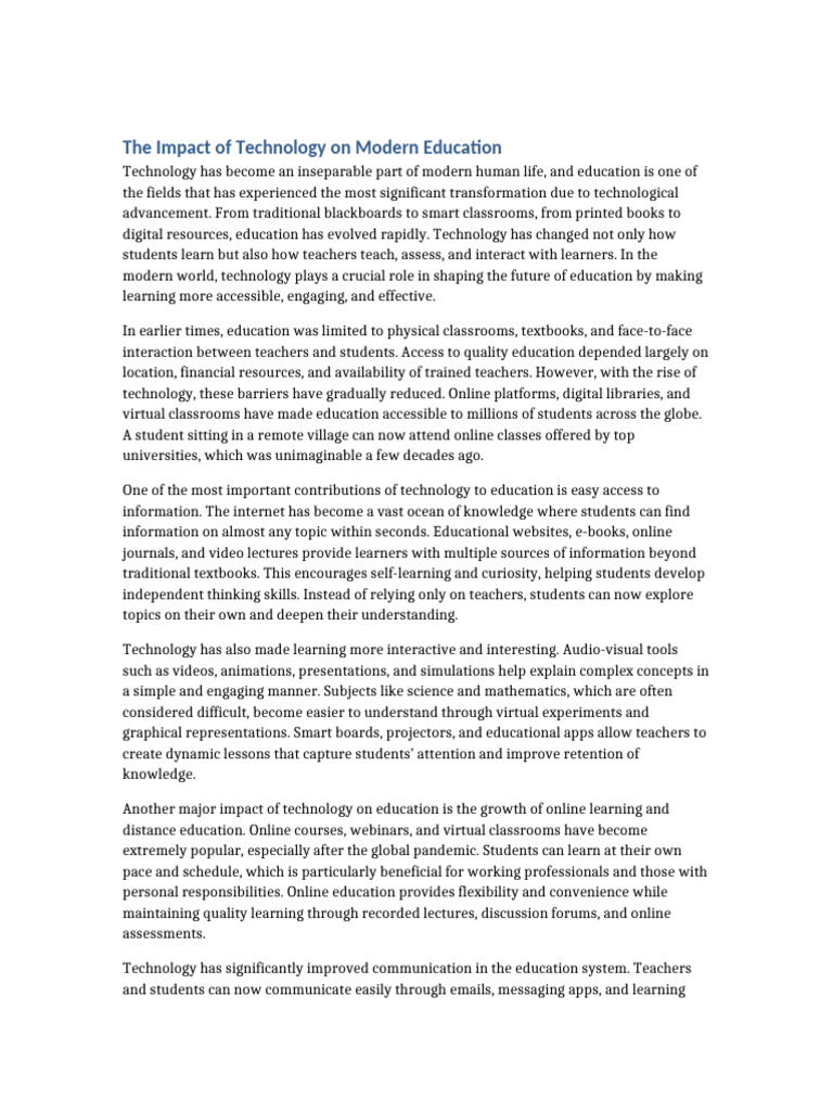 Technology's Role in Modern Education | PDF | Educational Technology ...