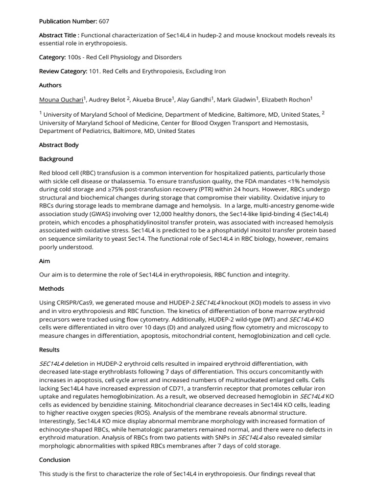101 - 607 - Functional Characterization of Sec14L4 in Hudep-2 and Mouse ...