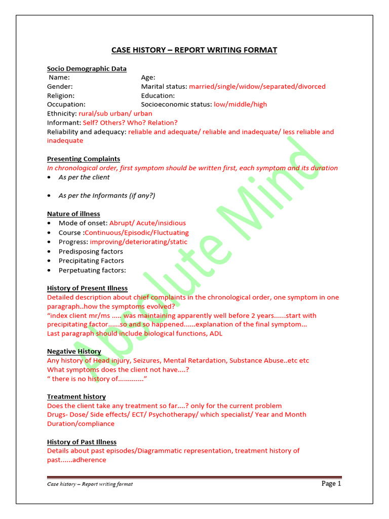 Case History Report Writing Guide | PDF | Mental Health | Human ...