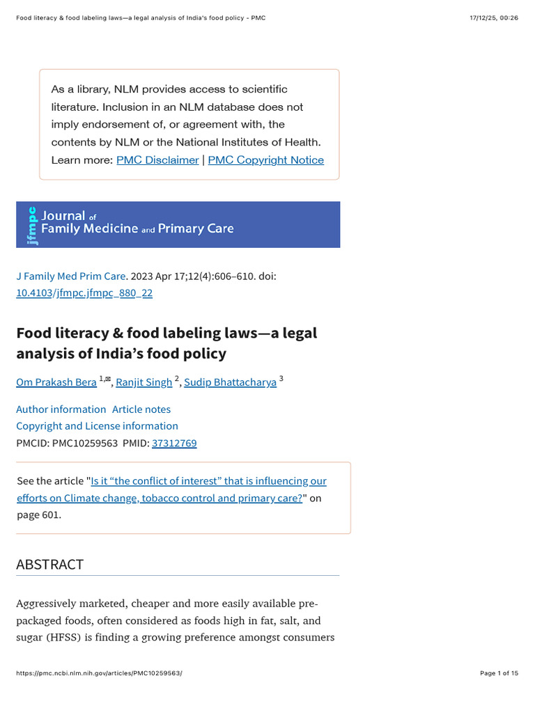 India’s Food Literacy & Labeling Laws | PDF | Food Safety | Non ...