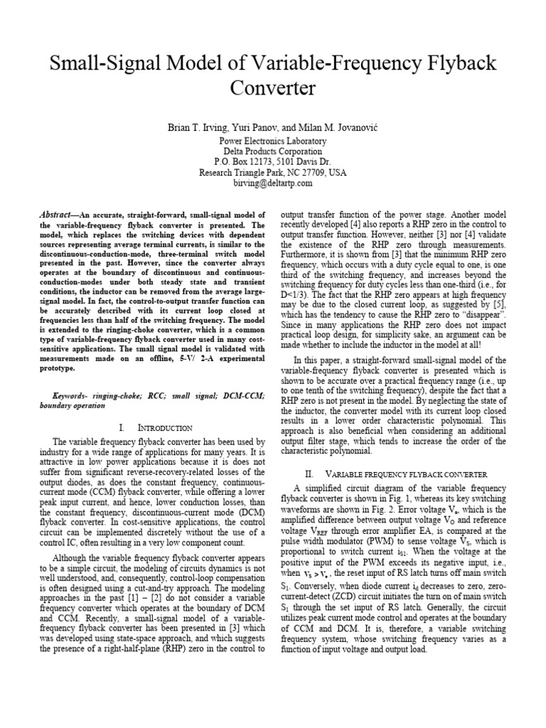 Small-Signal Model for Flyback Converter | PDF | Amplifier | Computer ...
