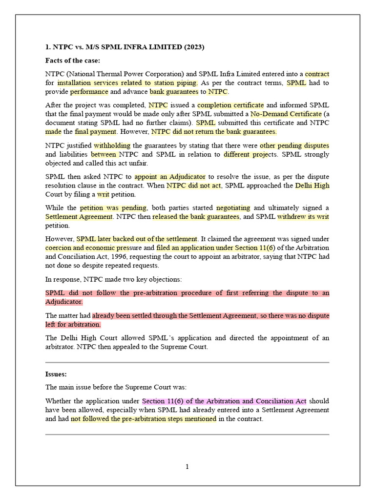 NTPC vs. SPML: Supreme Court Arbitration Ruling | PDF | Arbitration ...