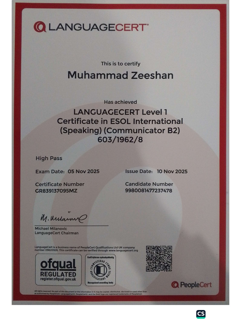 Scanned Language Cert Speaking | PDF