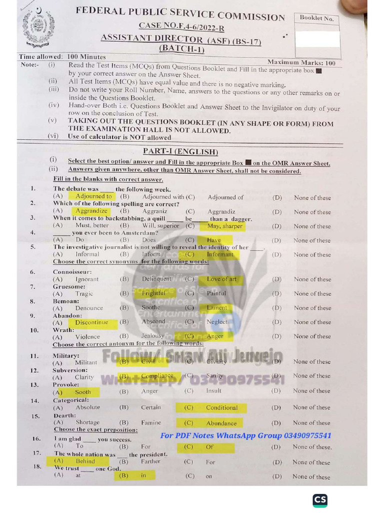 ASF AD Original Solved Past Papers 03490975541 | PDF