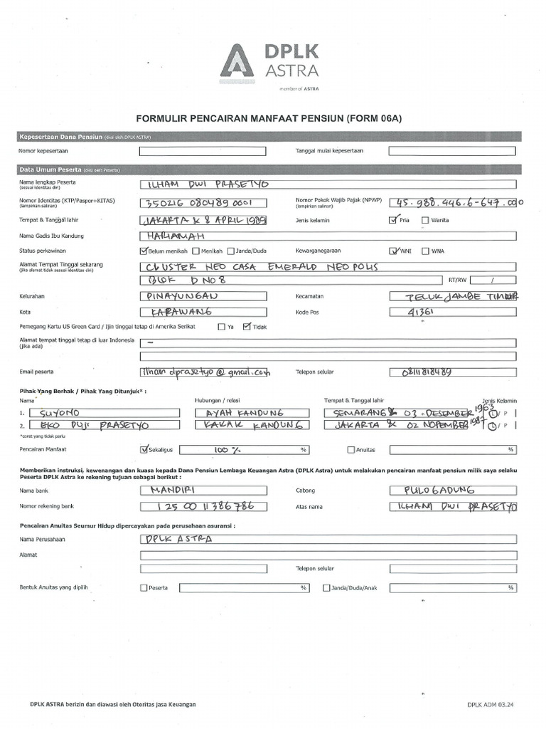 DPLK Form 06a | PDF