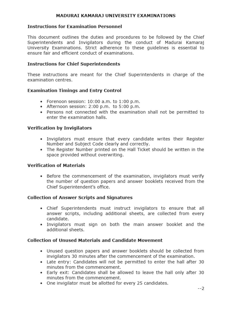 Examination Instructions For November 2025 - English | PDF