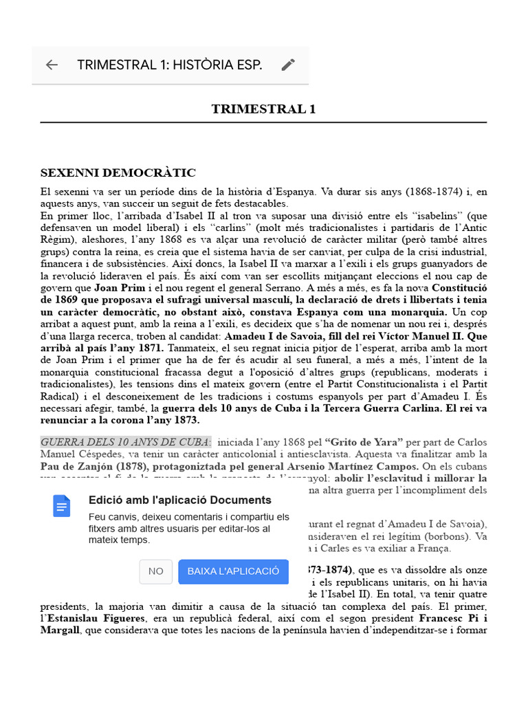 Trimestral 1 - Història Esp. | PDF