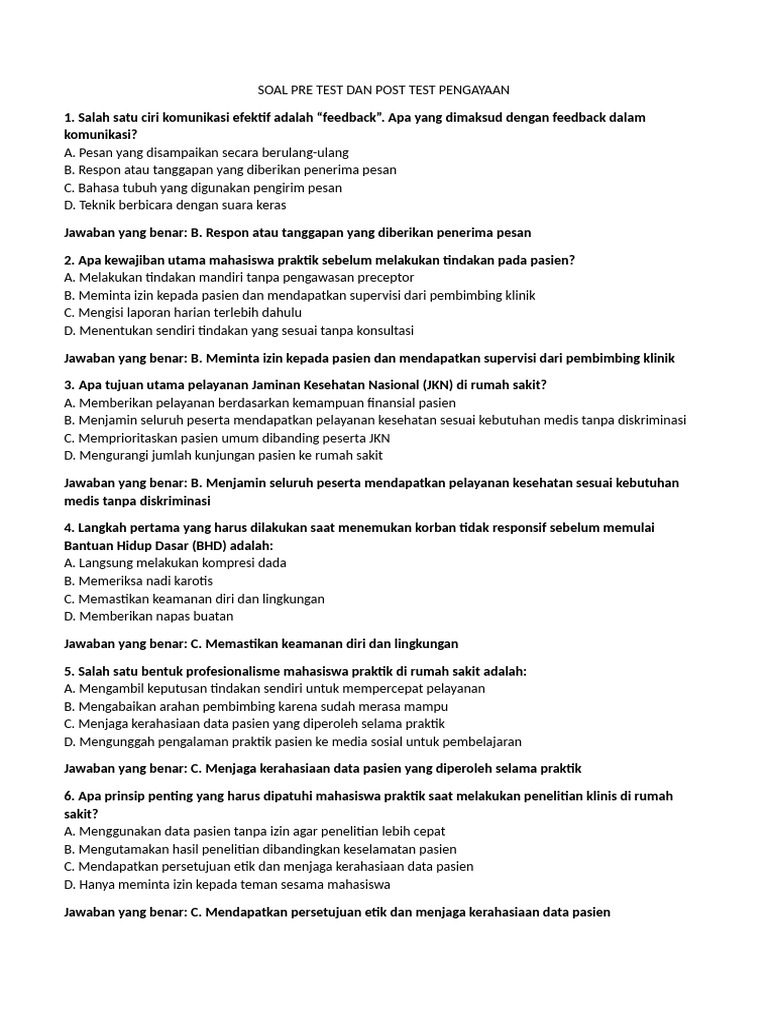 Soal Pre Test dan Post Test Kesehatan | PDF