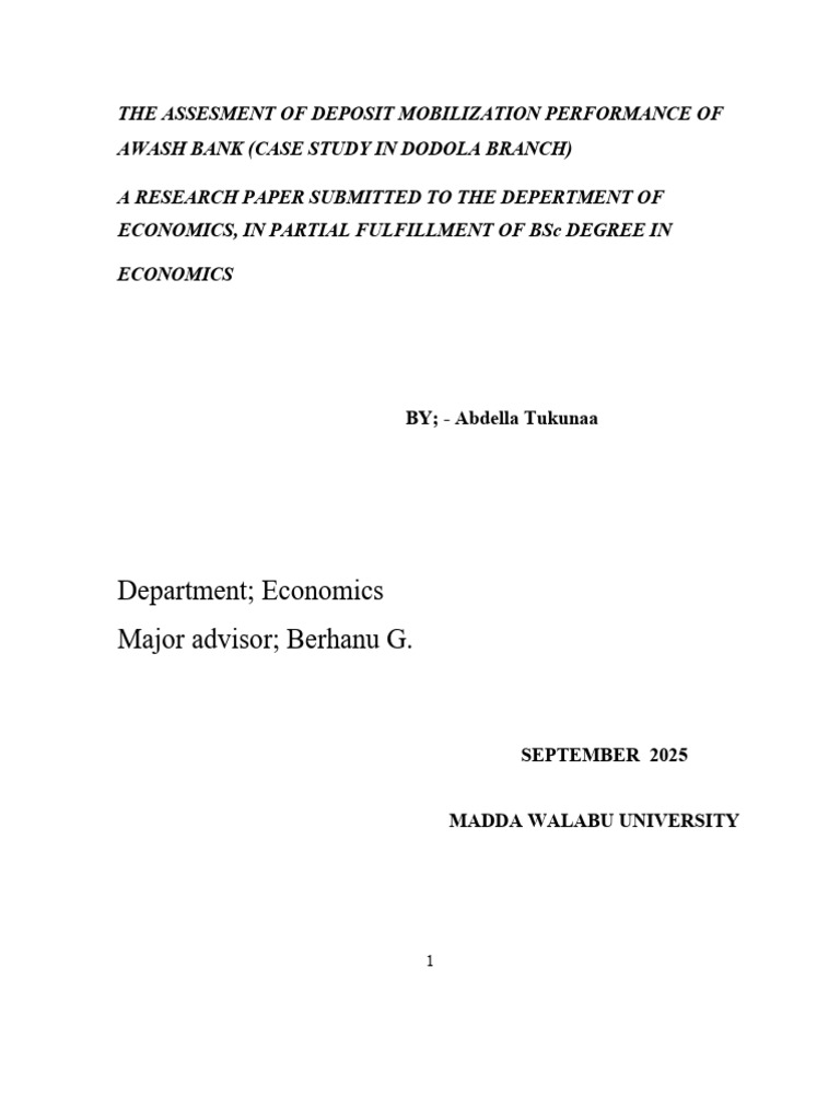 Awash Bank Deposit Mobilization Study | PDF | Banks | Debt