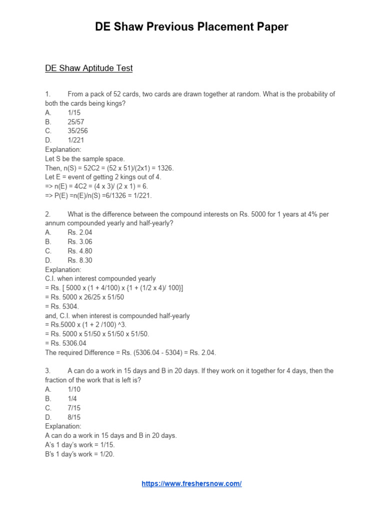 DE Shaw Placement Paper Solutions | PDF