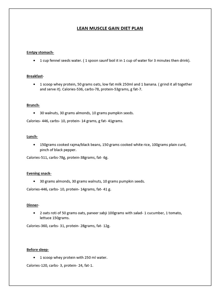 Lean Muscle Gain Diet Plan Guide | PDF