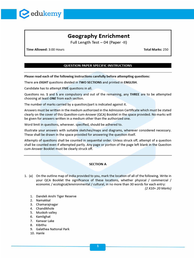 Geog Enrichment FLT 4 Paper II Question Paper 19th January 2024 | PDF ...