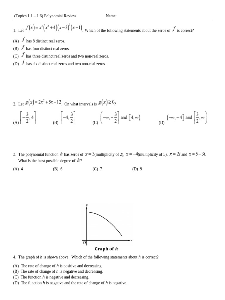 Polynomial Functions and Their Properties | PDF | Zero Of A Function ...