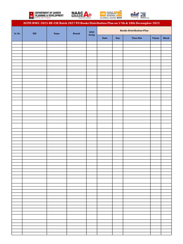 BE-CSE Books Distribution Schedule 2025 | PDF