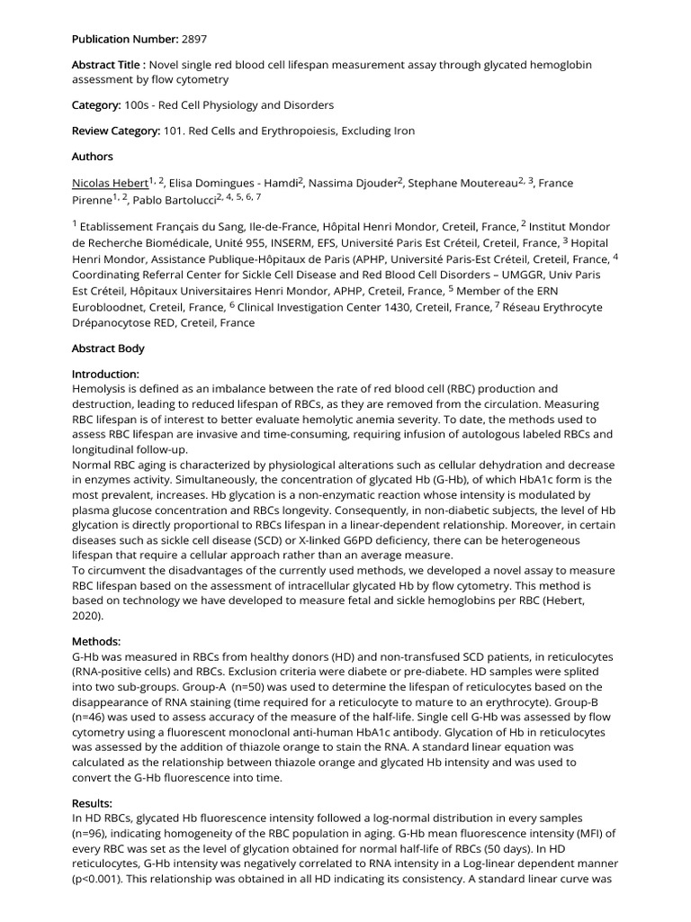 101 - 2897 - Novel Single Red Blood Cell Lifespan Measurement Assay ...