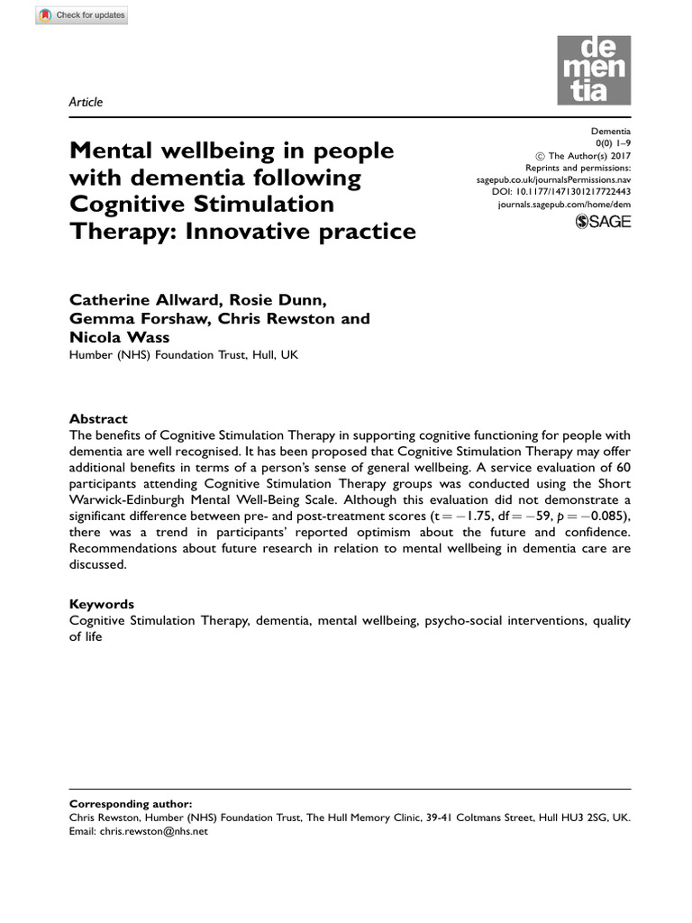 Mental Wellbeing in Dementia Therapy | PDF | Dementia | Well Being