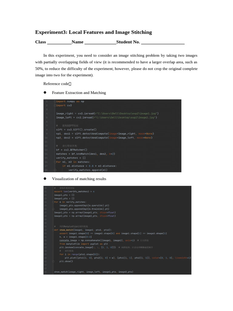 Epx3 Local Features and Image Stitching | PDF