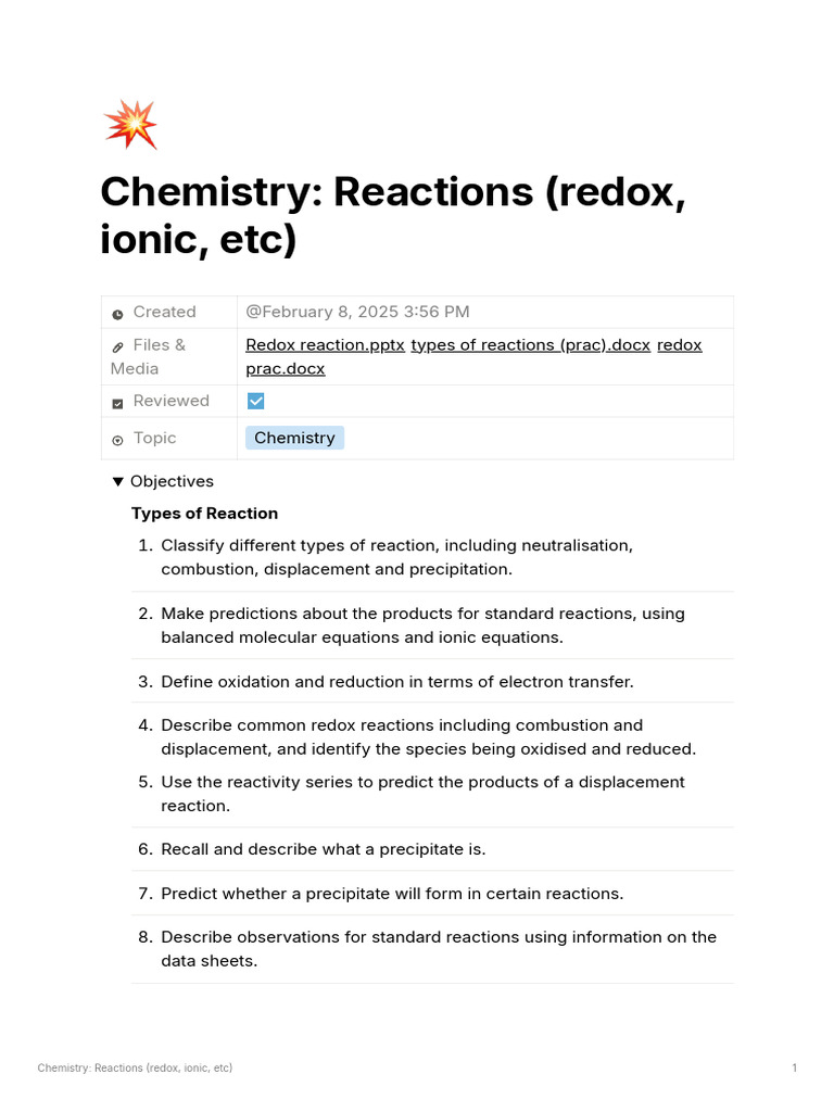 Redox and Ionic Reactions Overview | PDF | Redox | Chemical Reactions