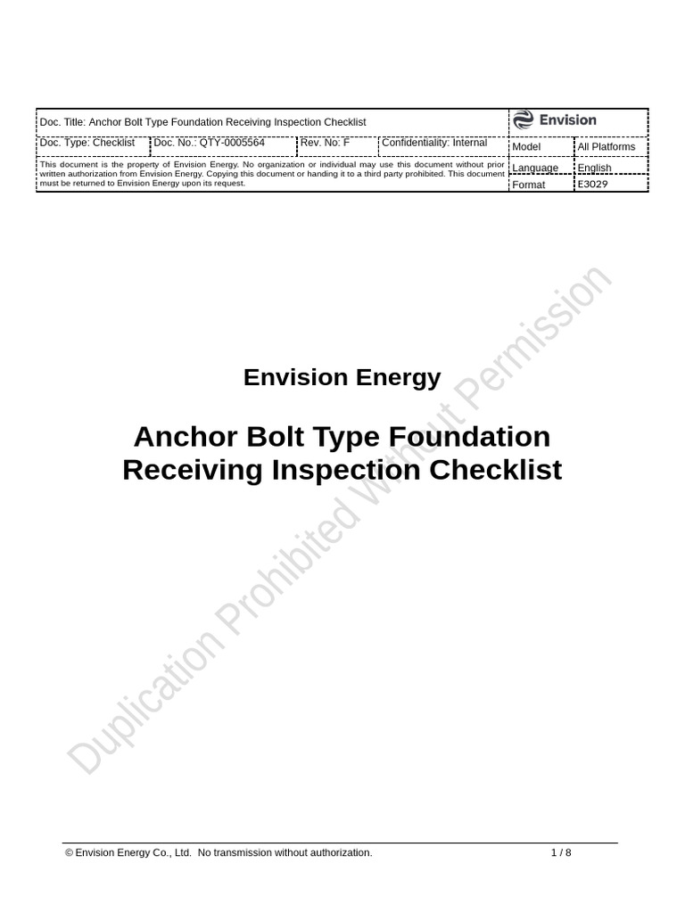 QTY-0005476 - Anchor Bolt Type Foundation Receiving Inspection ...
