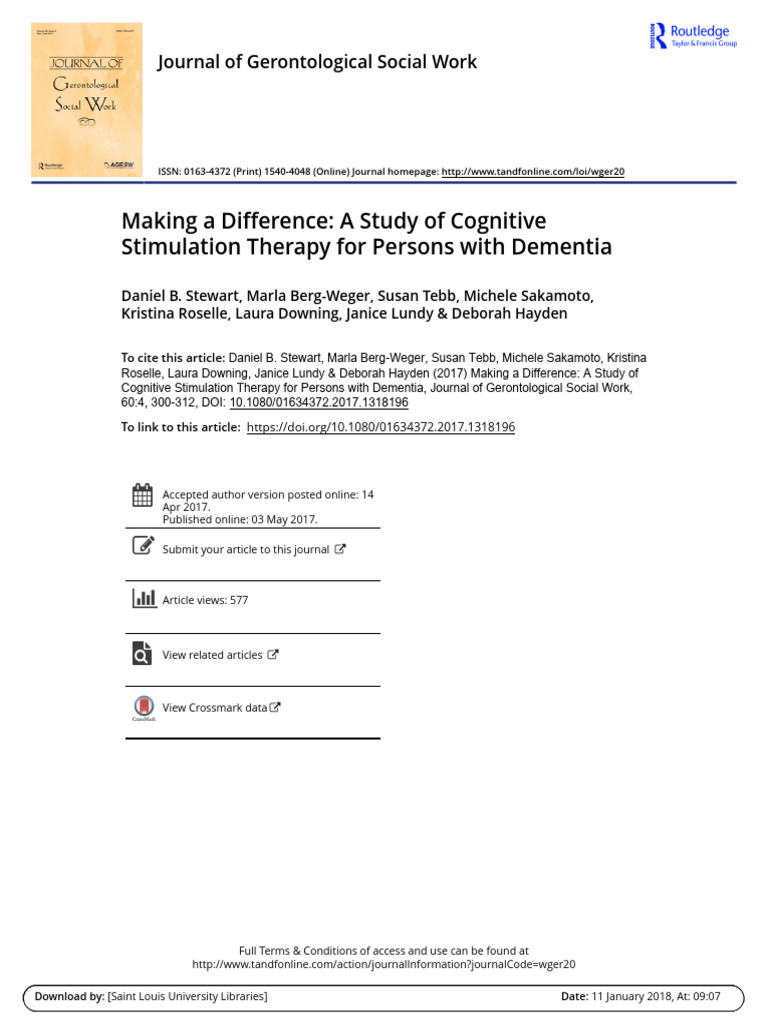 Making A Difference: A Study of Cognitive Stimulation Therapy For ...