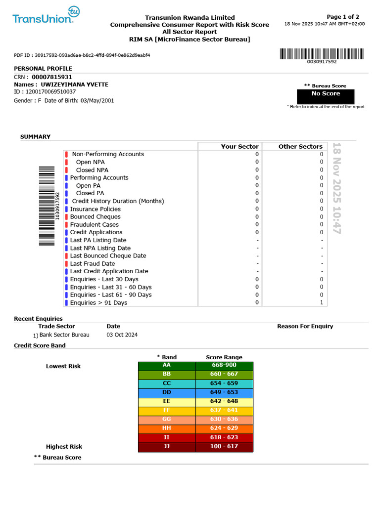 Transunion Rwanda Consumer Report 2025 | PDF | Credit | Finance & Money ...