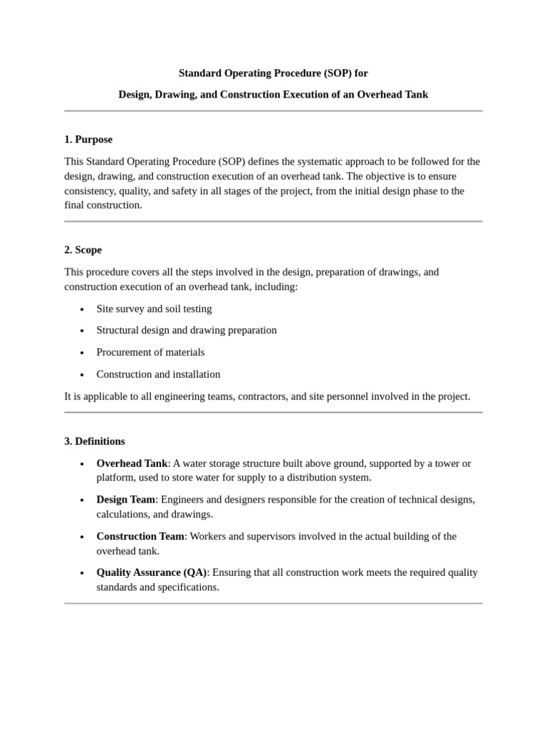 SOP for Overhead Tank Design & Construction | PDF | Quality Assurance ...