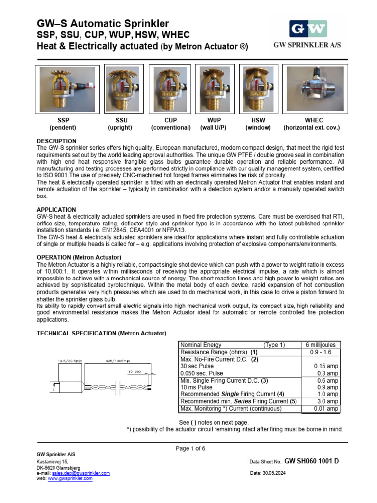 GW-S Heat & Electric Sprinkler System | PDF