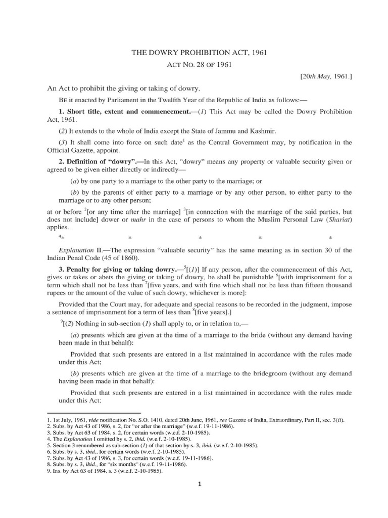Dowry Prohibition | PDF
