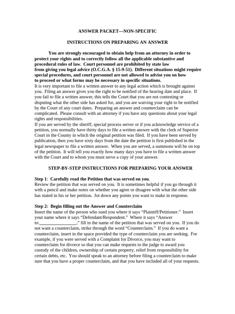 Answer Packet | PDF | Lawsuit | Complaint