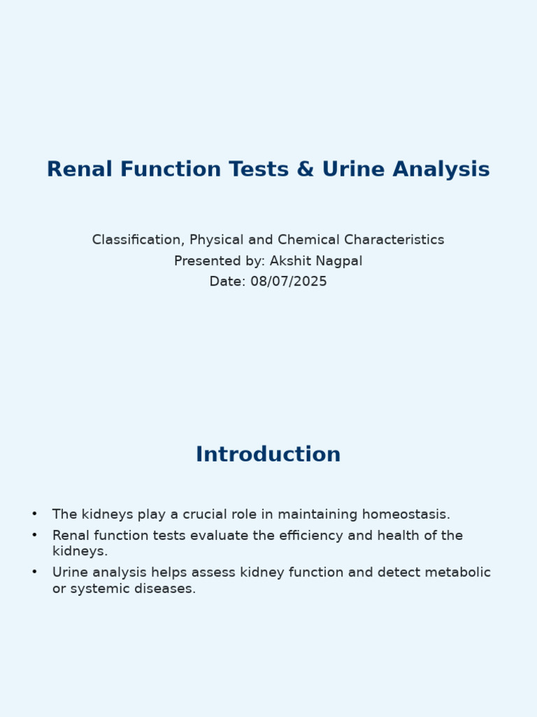 Renal Function Tests & Urine Analysis Guide | PDF | Kidney | Urine