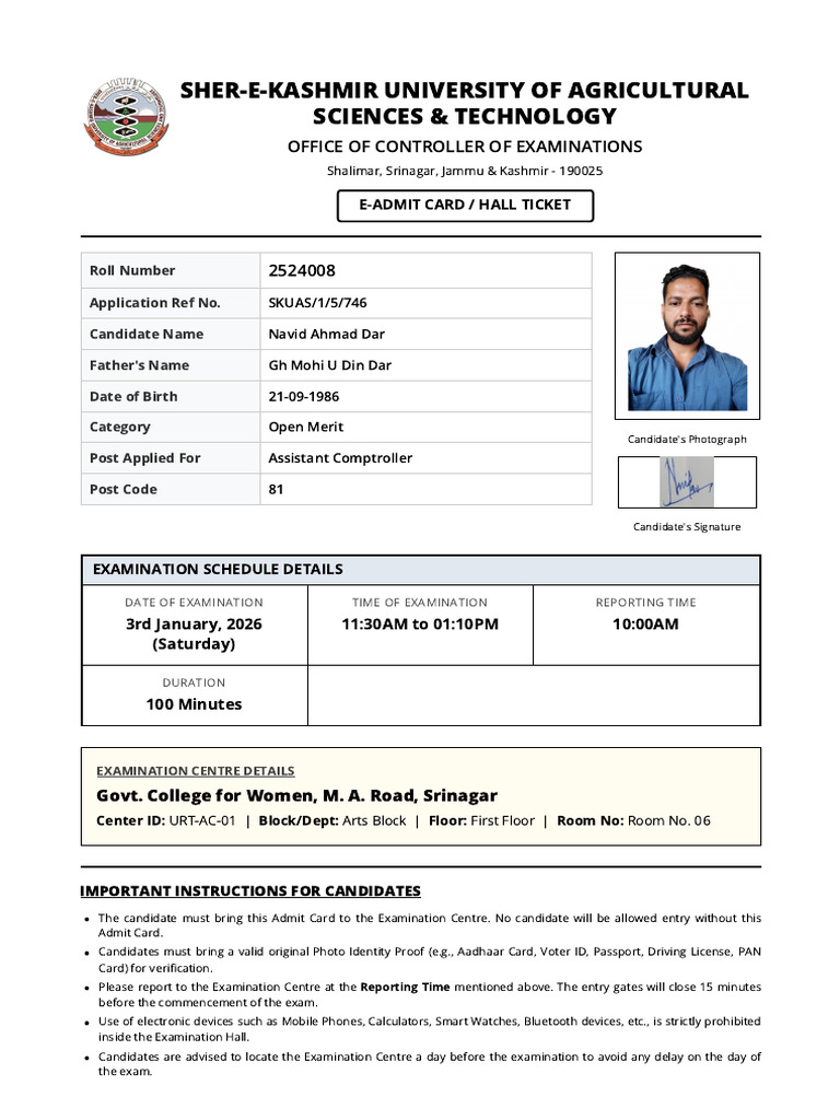 Assistant Controller Skuast | PDF | Government And Personhood | Access ...