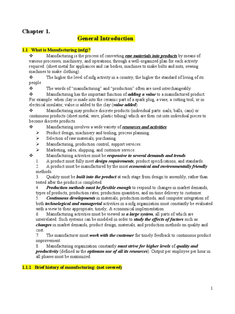 General Introduction: 1.1 What Is Manufacturing (MFG) ? | PDF | Quality ...