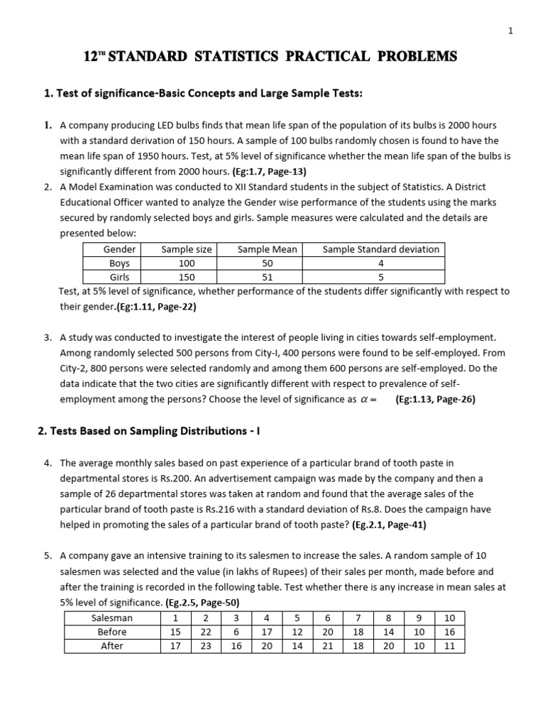 12th Standard Statistics Practical Problems | PDF | Sampling ...