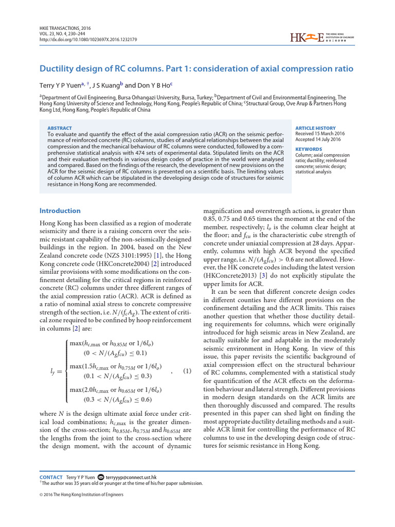 Ductility Design of RC Columns and ACR | PDF | Strength Of Materials ...