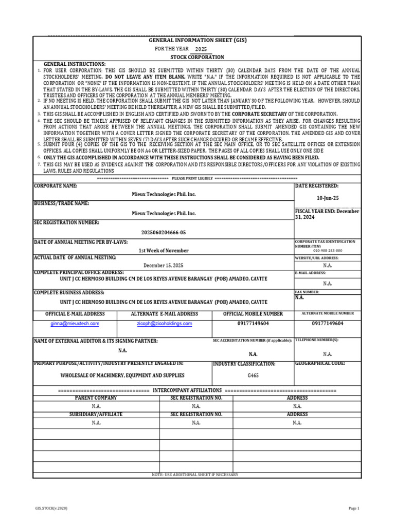 General Information Sheet 2025 | PDF | Securities (Finance) | Stocks