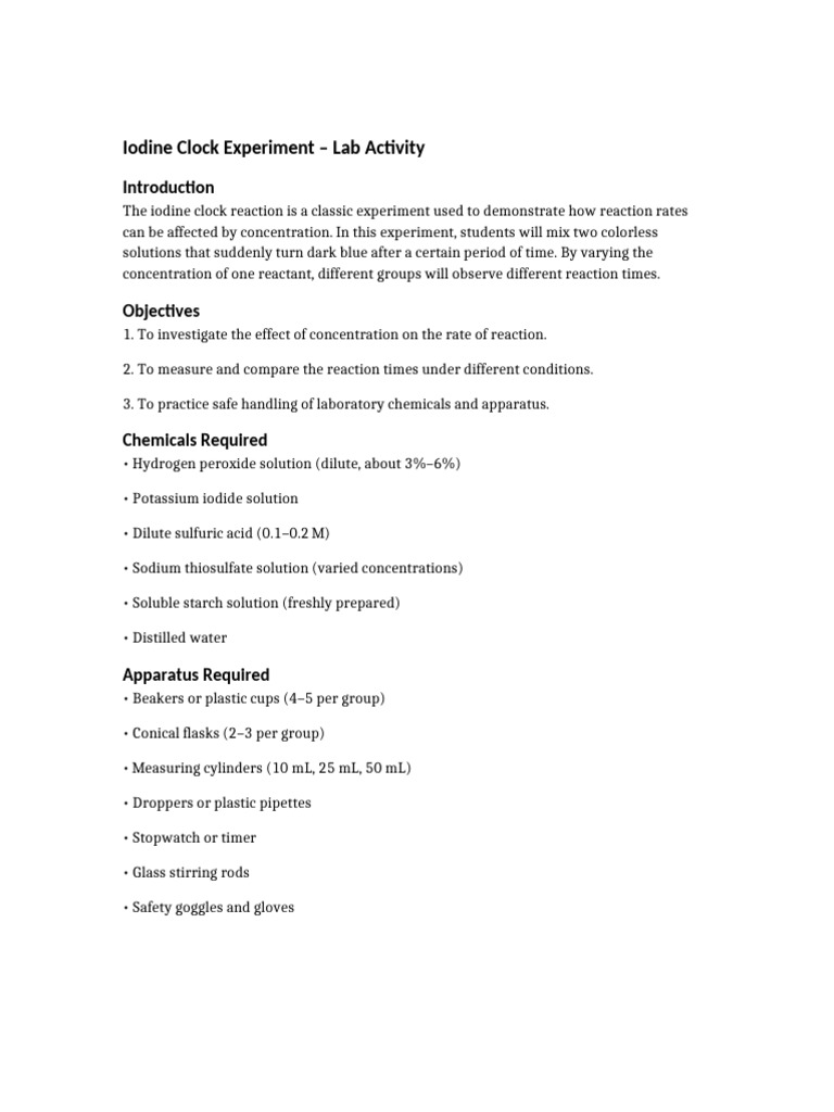 Iodine_Clock_Experiment_Lab_Activity | PDF | Chemical Substances ...
