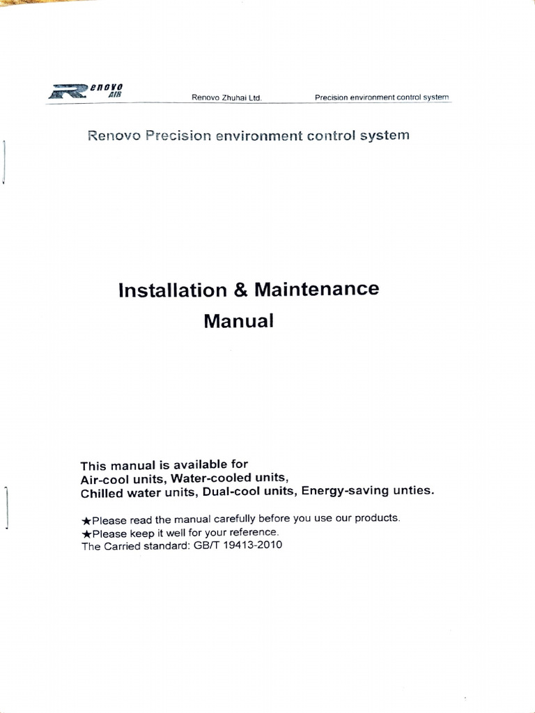Renovo Installation &amp; Maintenance Manual | PDF | Humidity | Air Conditioning