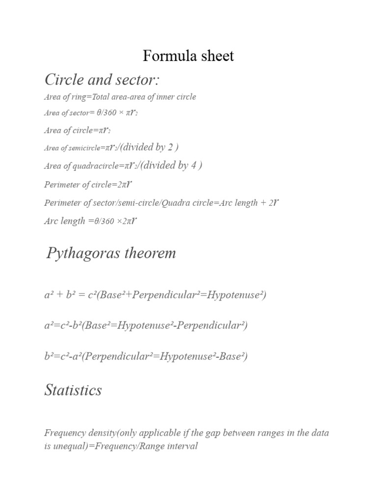 Essential Math Formulas for Geometry and Stats | PDF