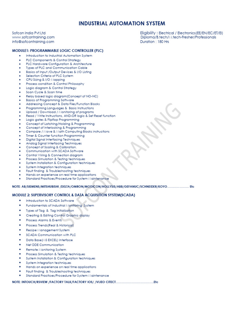 Industrial Automation Training Course | PDF | Programmable Logic ...