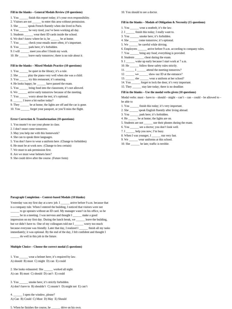 General Modals Practice Exercises | PDF