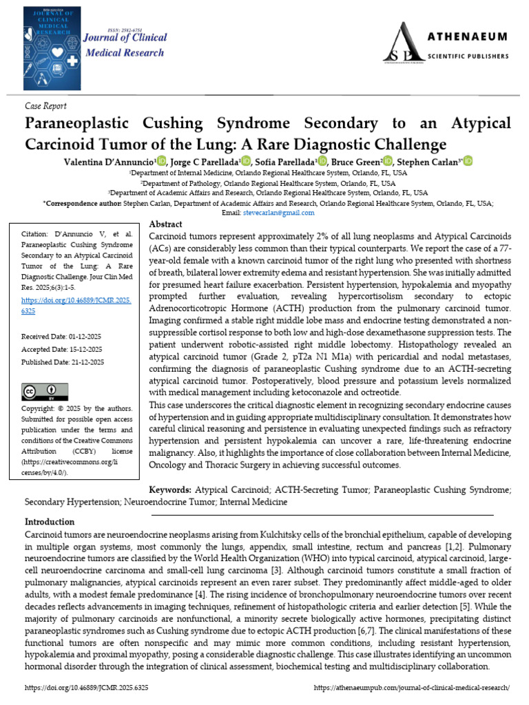 Paraneoplastic Cushing Syndrome Secondary To An Atypical Carcinoid ...